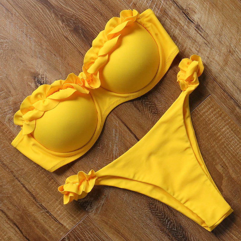 Conjunto de bikini de dos piezas con sujetador push-up sólido