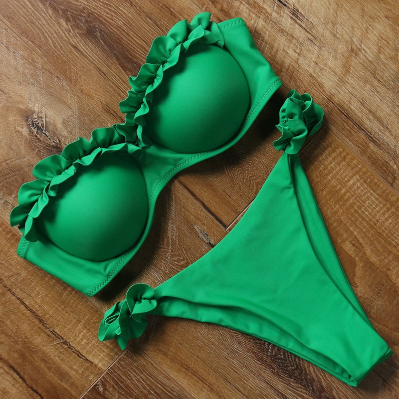 Conjunto de bikini de dos piezas con sujetador push-up sólido