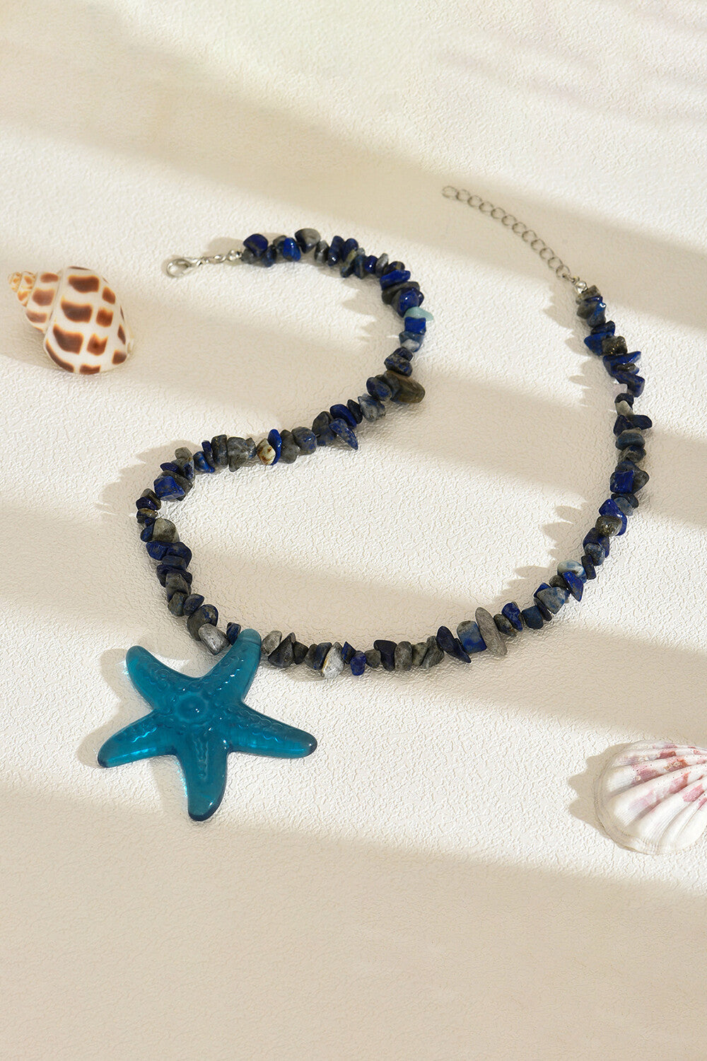 Boho Style Natural Stones Plastic Starfish Pendant Beaded Necklace
