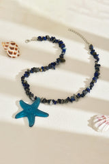 Boho Style Natural Stones Plastic Starfish Pendant Beaded Necklace