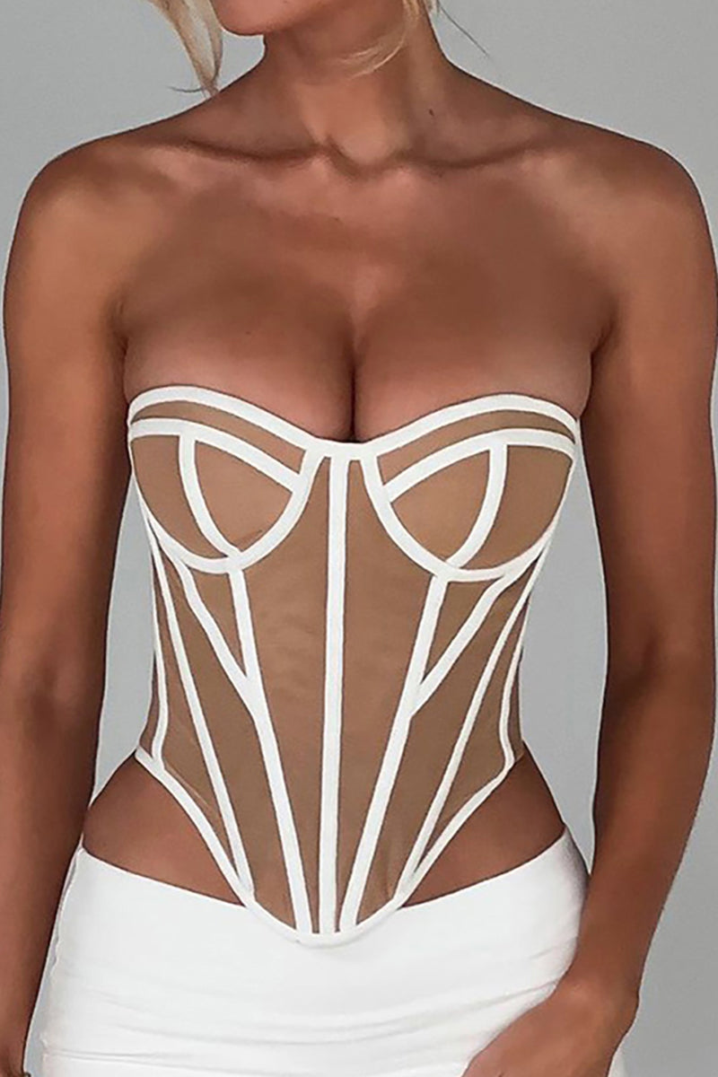 Sweetheart Neck Backless Line Print Irregular Hem Slim Tube Top