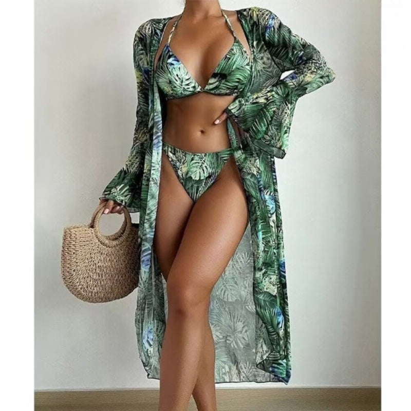 Three Piece Printed Cover Bikini For Women