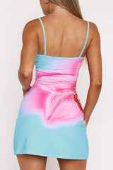 Floral Print Bodycon Strappy Mini Dresses - Blue