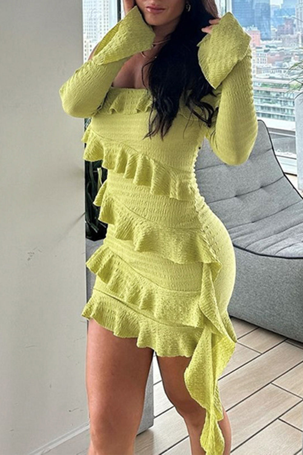 Ruffled Off Shoulder Flare Sleeve Bodycon Streamer Mini Dresses - White