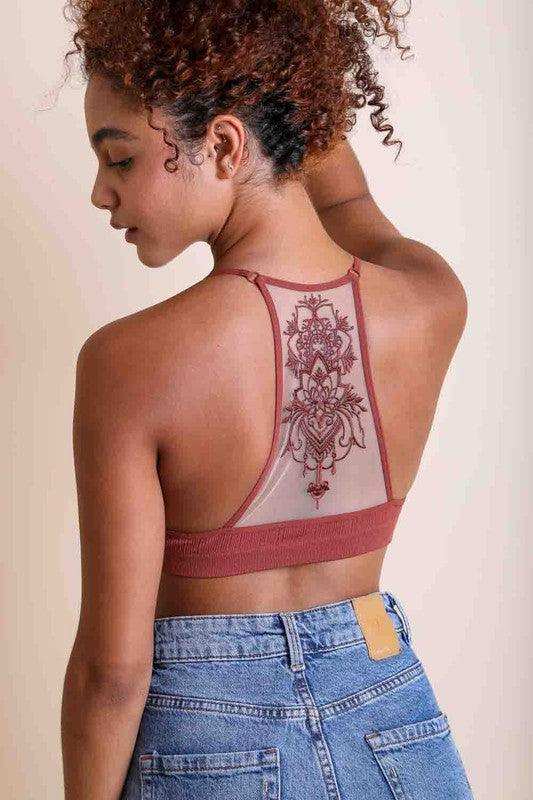 Embroided Mesh Racerback Bralette