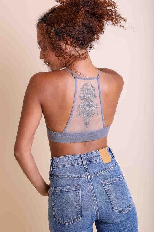 Embroided Mesh Racerback Bralette