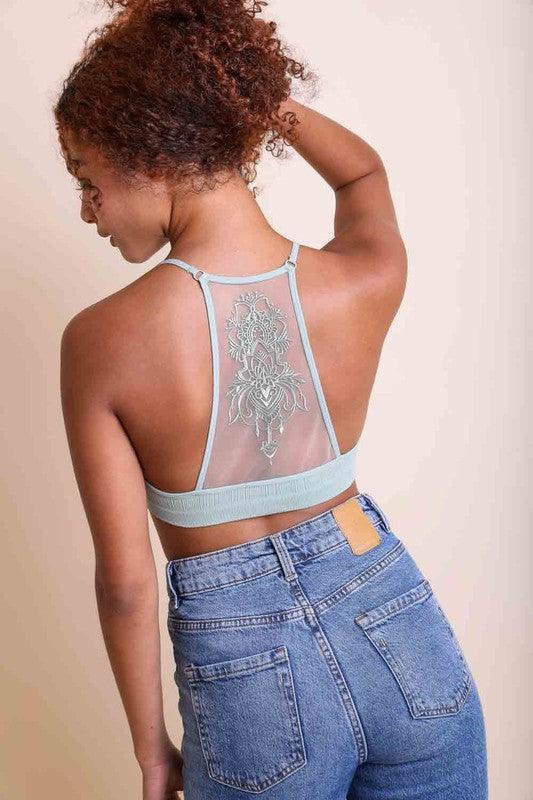 Embroided Mesh Racerback Bralette
