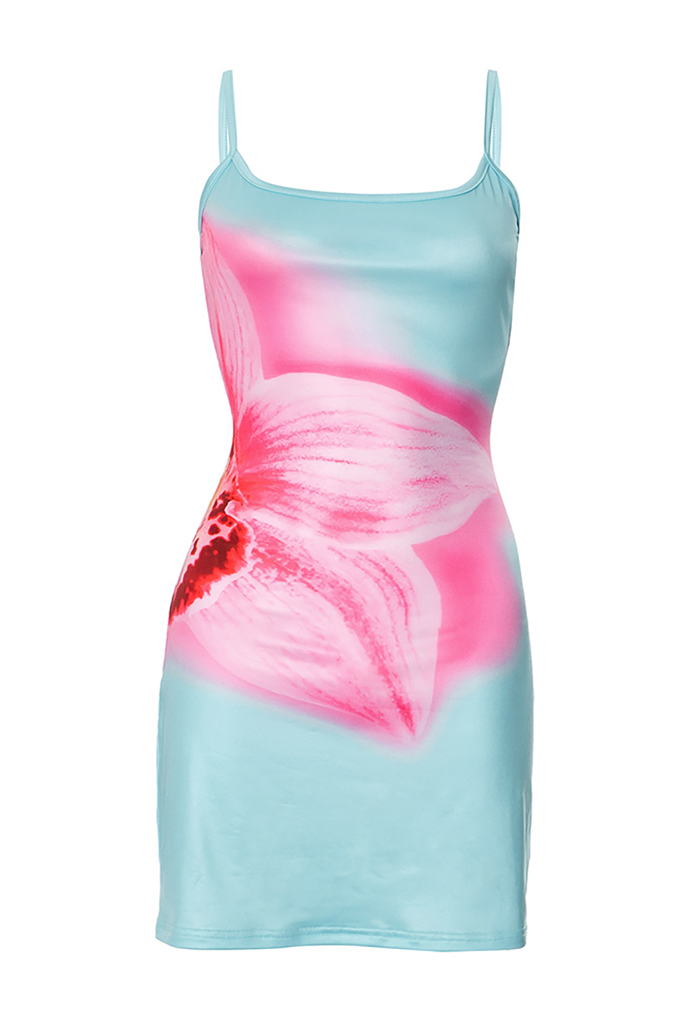 Floral Print Bodycon Strappy Mini Dresses - Blue