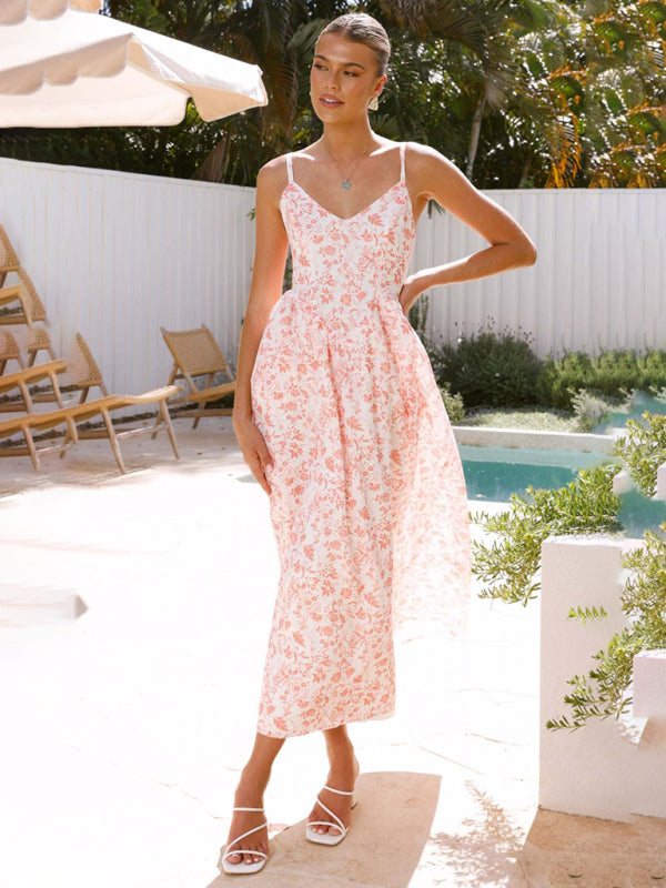 V-neck waist holiday long dress sexy backless bow tie dress