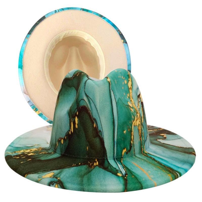 Sombreros Fedora de ala ancha con efecto tie-dye y mármol