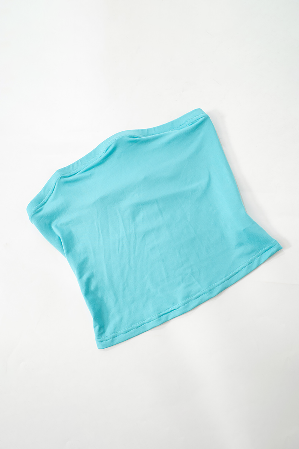 Crop Tube Top Stand Collar Overlay Ruched Irregular Mini Skirt 2pcs Set - Blue