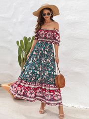 Vestido midi con mangas con volantes y estampado floral