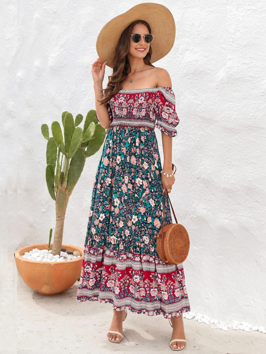 Vestido midi con mangas con volantes y estampado floral