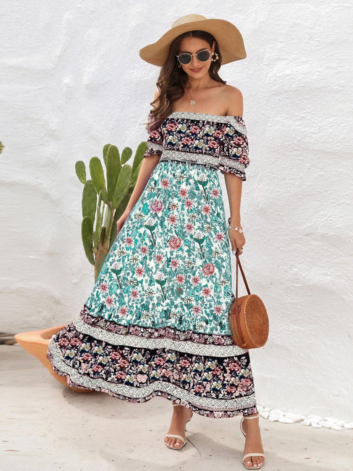 Vestido midi con mangas con volantes y estampado floral