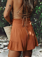 Pantalones cortos de cintura alta con volantes y frunces de tamaño completo