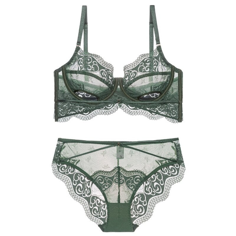 Hollow Out Lace Push Up Brassiere And Panty Set