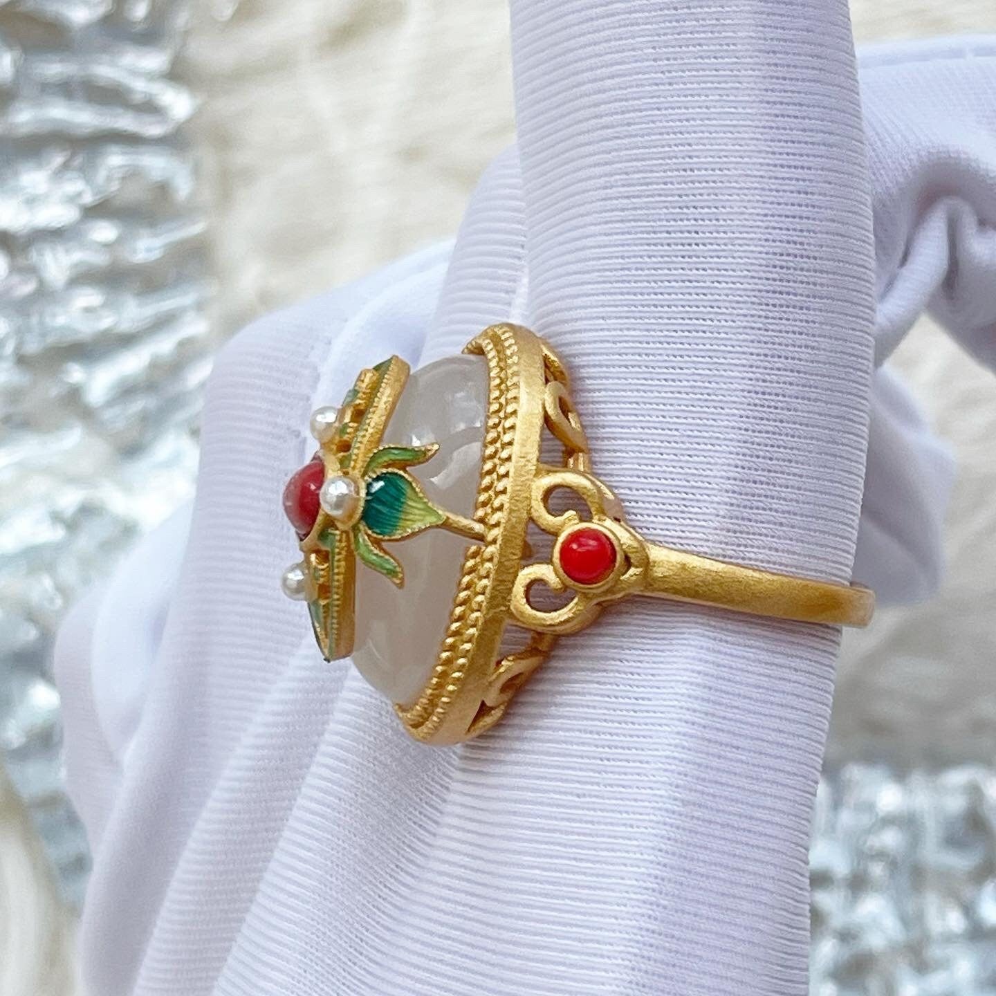 Chunky Jade Gold Statement Ring