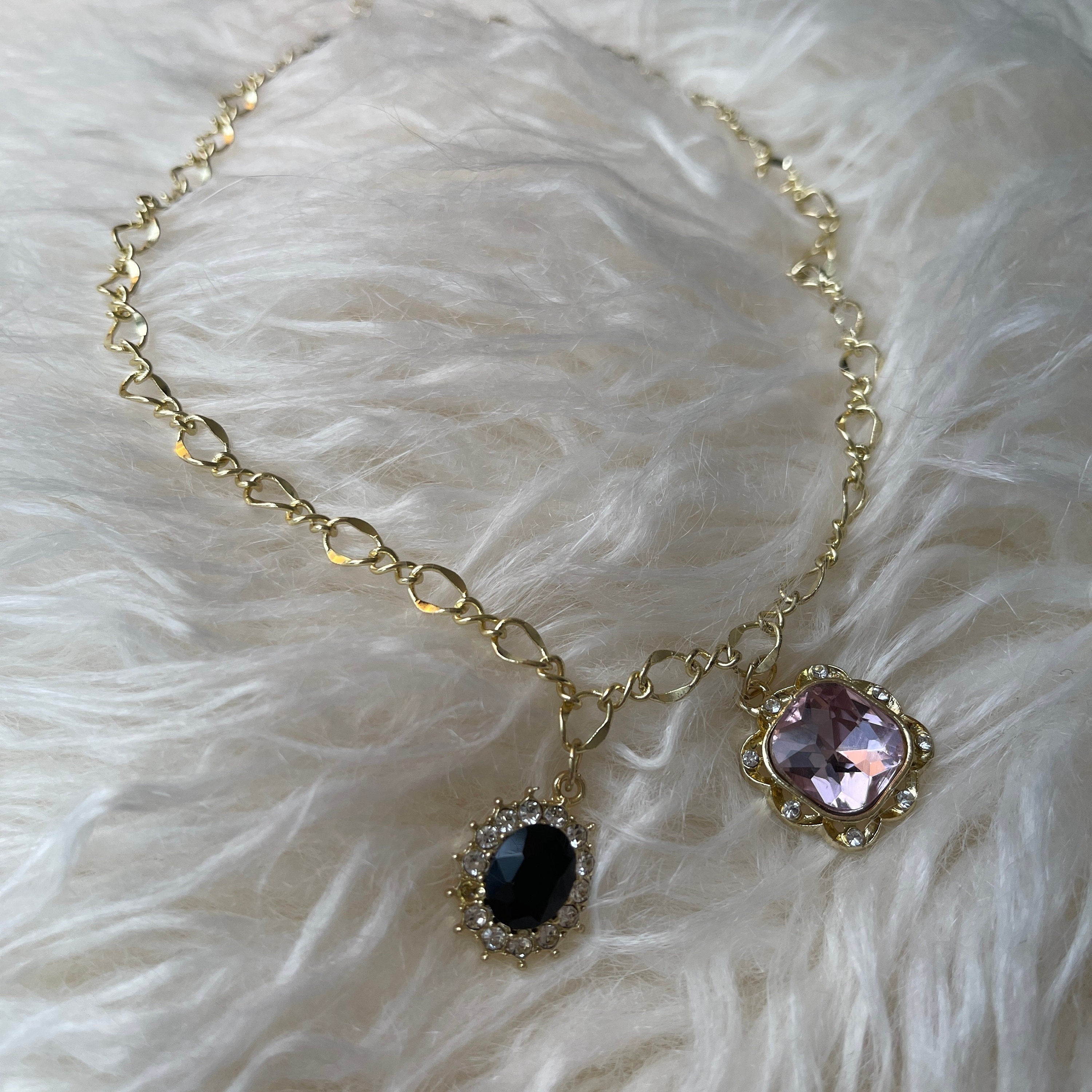 Black and Pink Gemstone Pendant