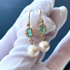 Pendientes colgantes de color verde agua y perla de marfil