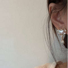 Romantic Pearl Heart Teardrop Earrings