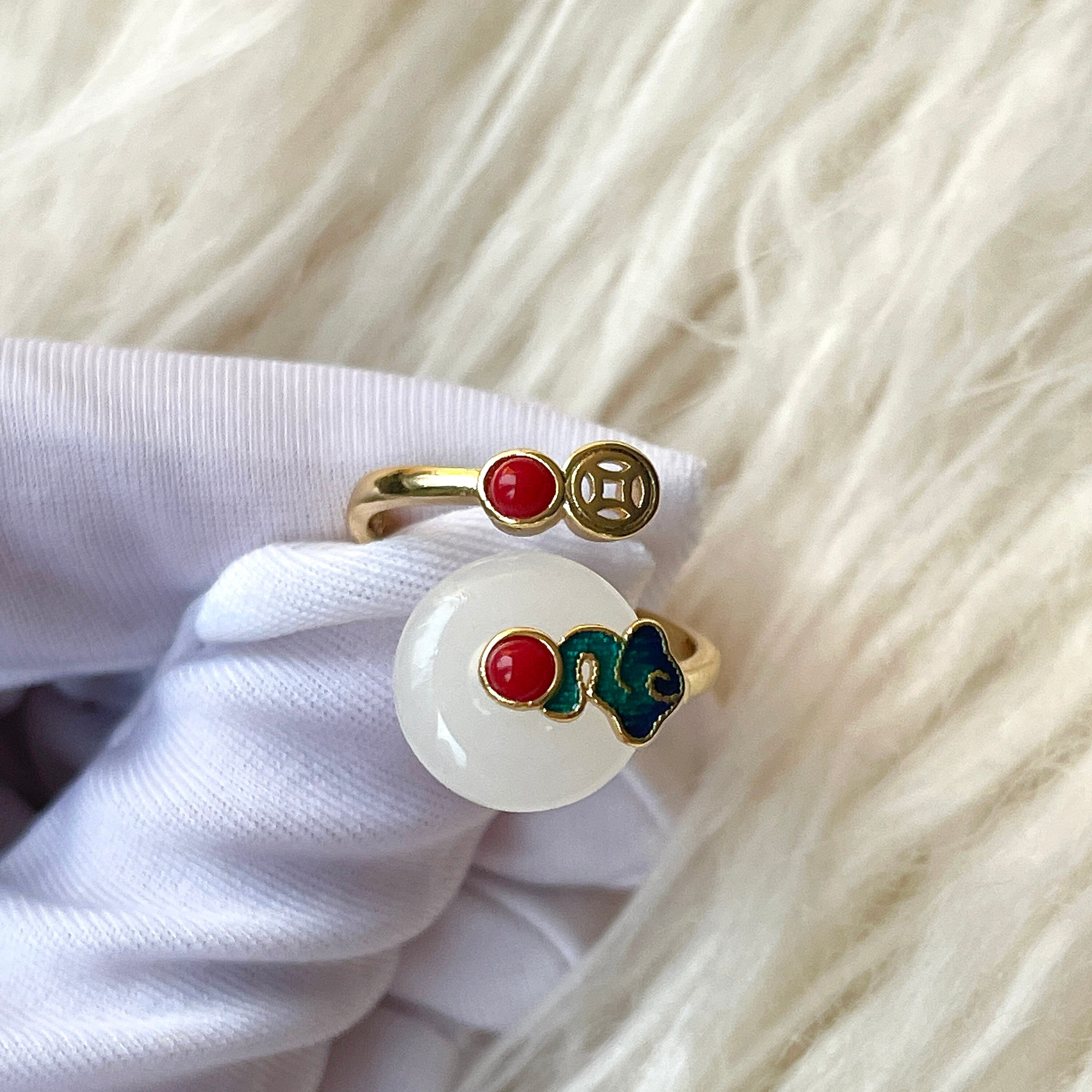 Creative Natural Jade Gold Unisex Cocktail Ring