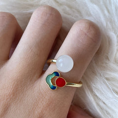 Anillo de cóctel multicolor de jade con energía curativa
