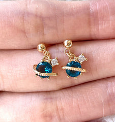 Blue Sapphire Saturn Earrings