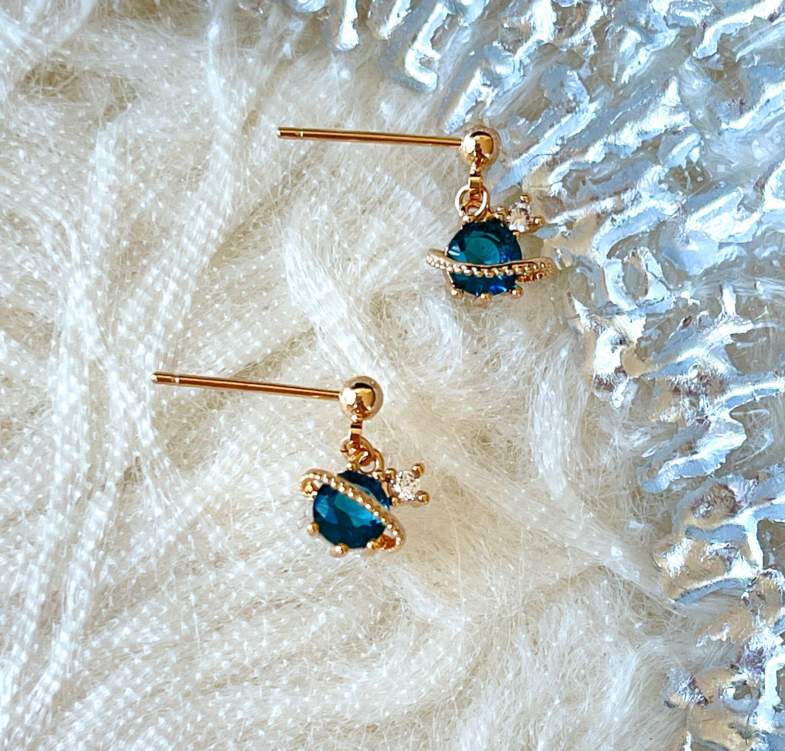 Blue Sapphire Saturn Earrings