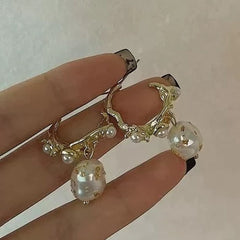 Baroque Pearl Gold Hoop Earrings