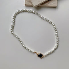 Black Onyx Pearl Bead Gold Lace Necklace