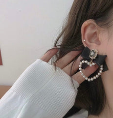 Balletcore Black Silk Ribbon Earrings