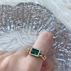 Emerald Green Gold Cuban Chunky Ring