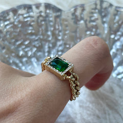 Emerald Green Gold Cuban Chunky Ring