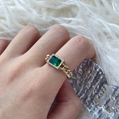 Emerald Green Gold Cuban Chunky Ring