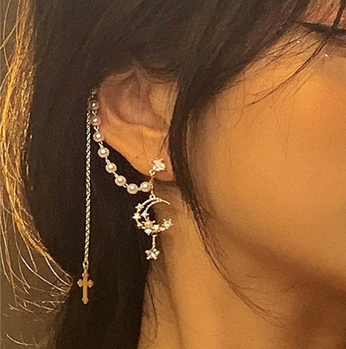 Stunning Crescent Moon Dangle Tassel Ear Wrap Cuff