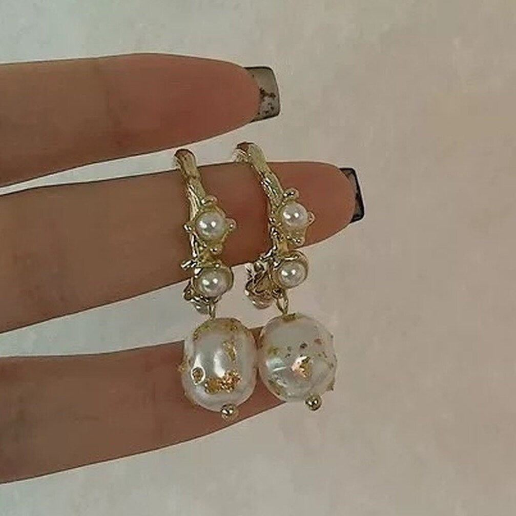 Baroque Pearl Gold Hoop Earrings