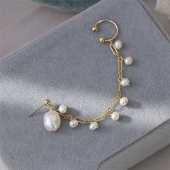 Pendientes de cadena colgantes de oro con perlas de agua dulce hechos a mano