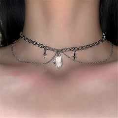 Gothic Layering Crystal Pendant Choker Necklace