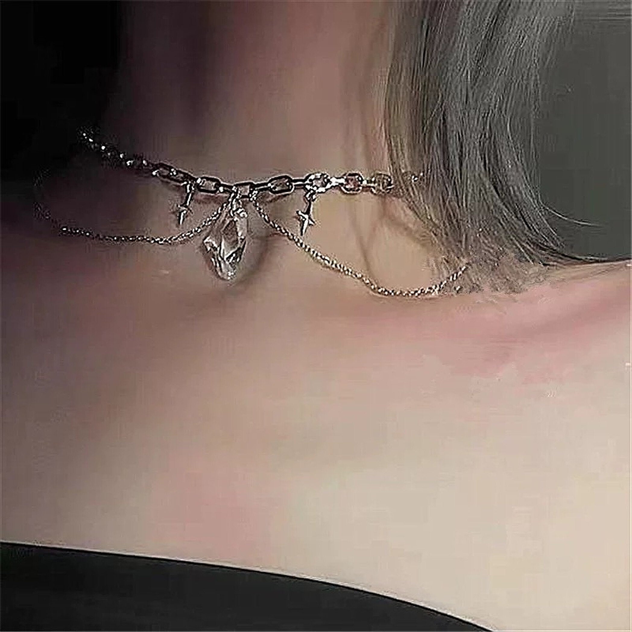 Gothic Layering Crystal Pendant Choker Necklace