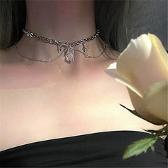 Gothic Layering Crystal Pendant Choker Necklace