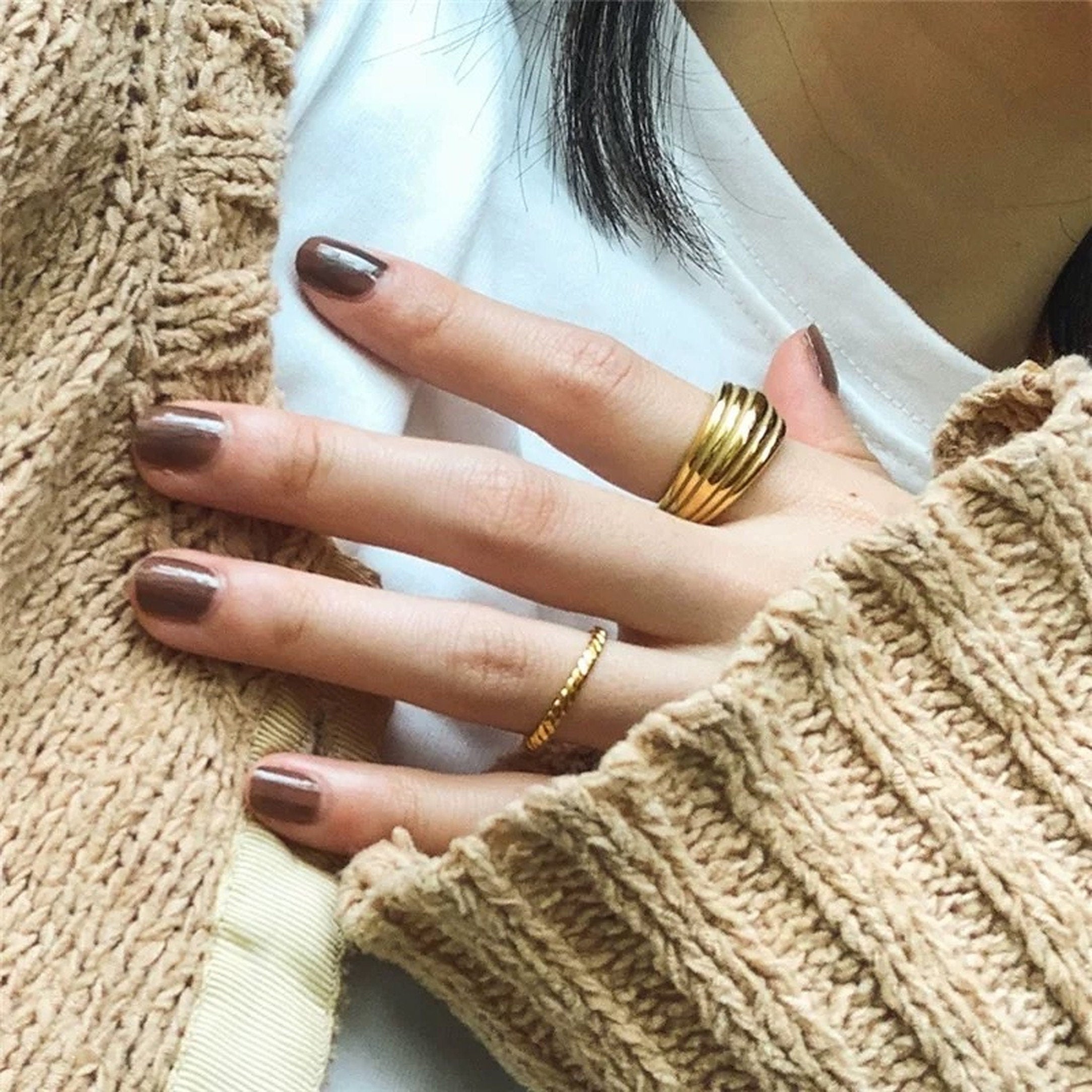 Chic Chunky Gold Vine Twist Ring Set