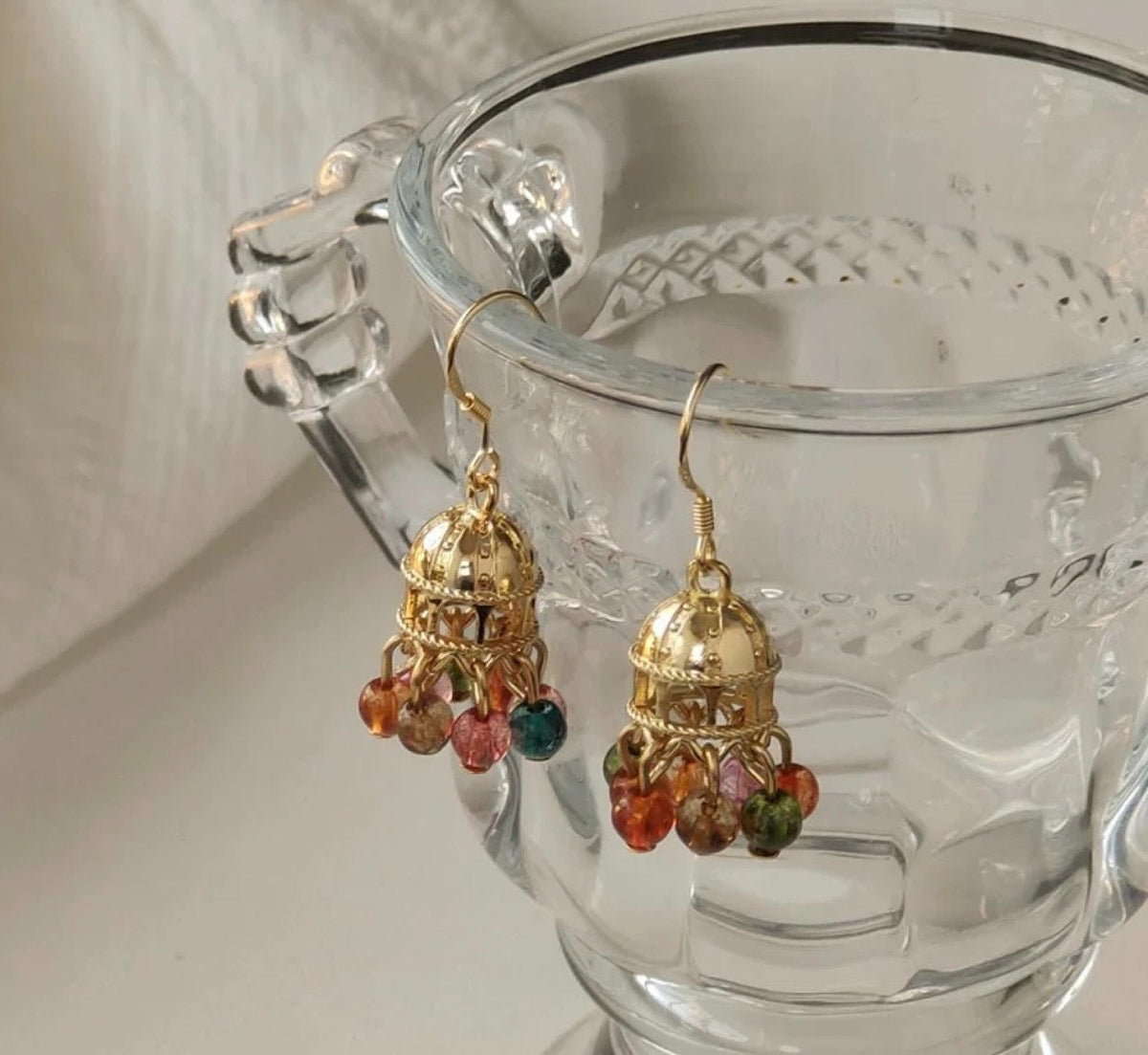 Cinderella Gold Cage Rainbow Drop Earrings