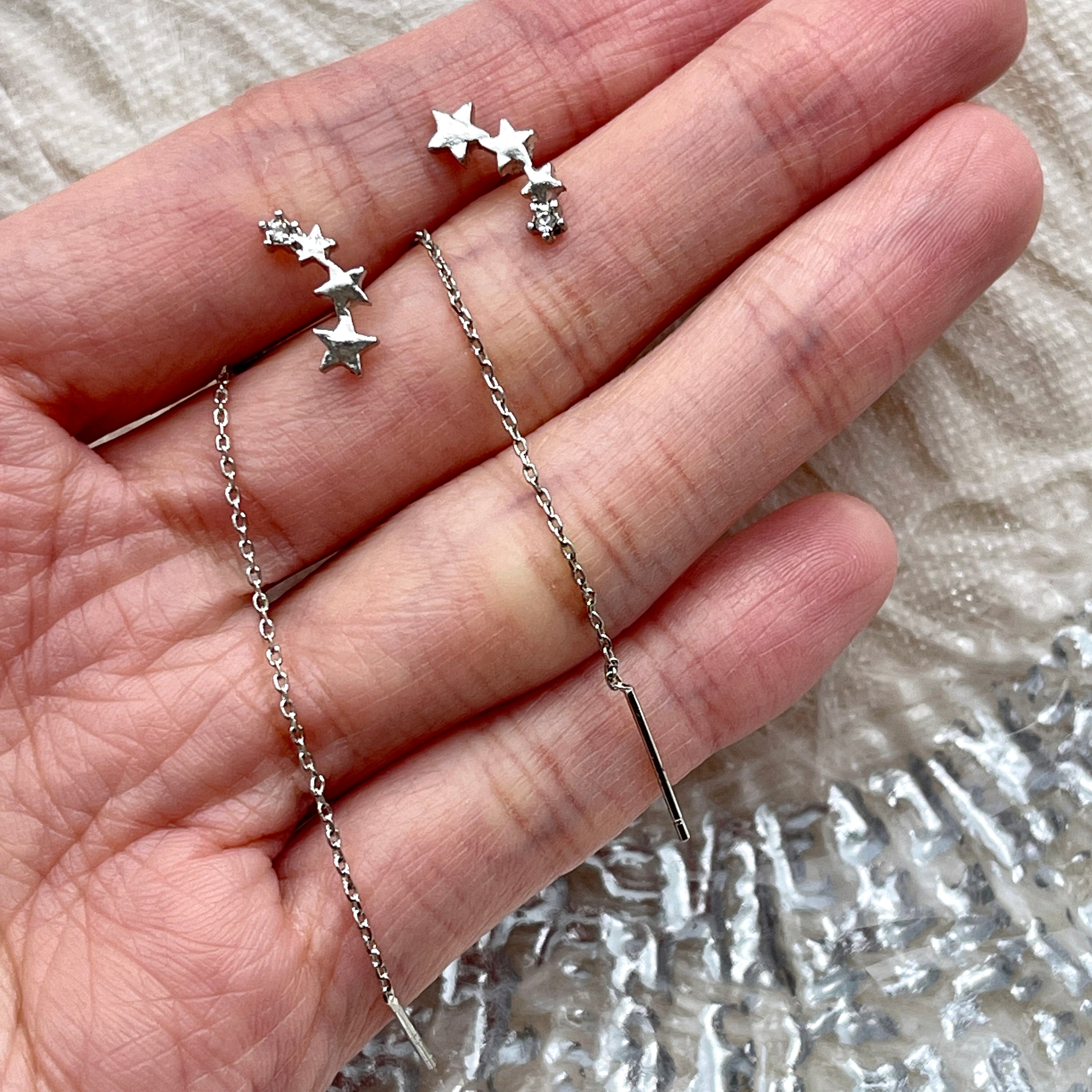 Dainty star threader earrings