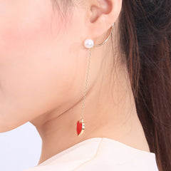 Romantic No piercing Red Heart Dangle Drop Ear Wrap