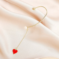 Romantic No piercing Red Heart Dangle Drop Ear Wrap