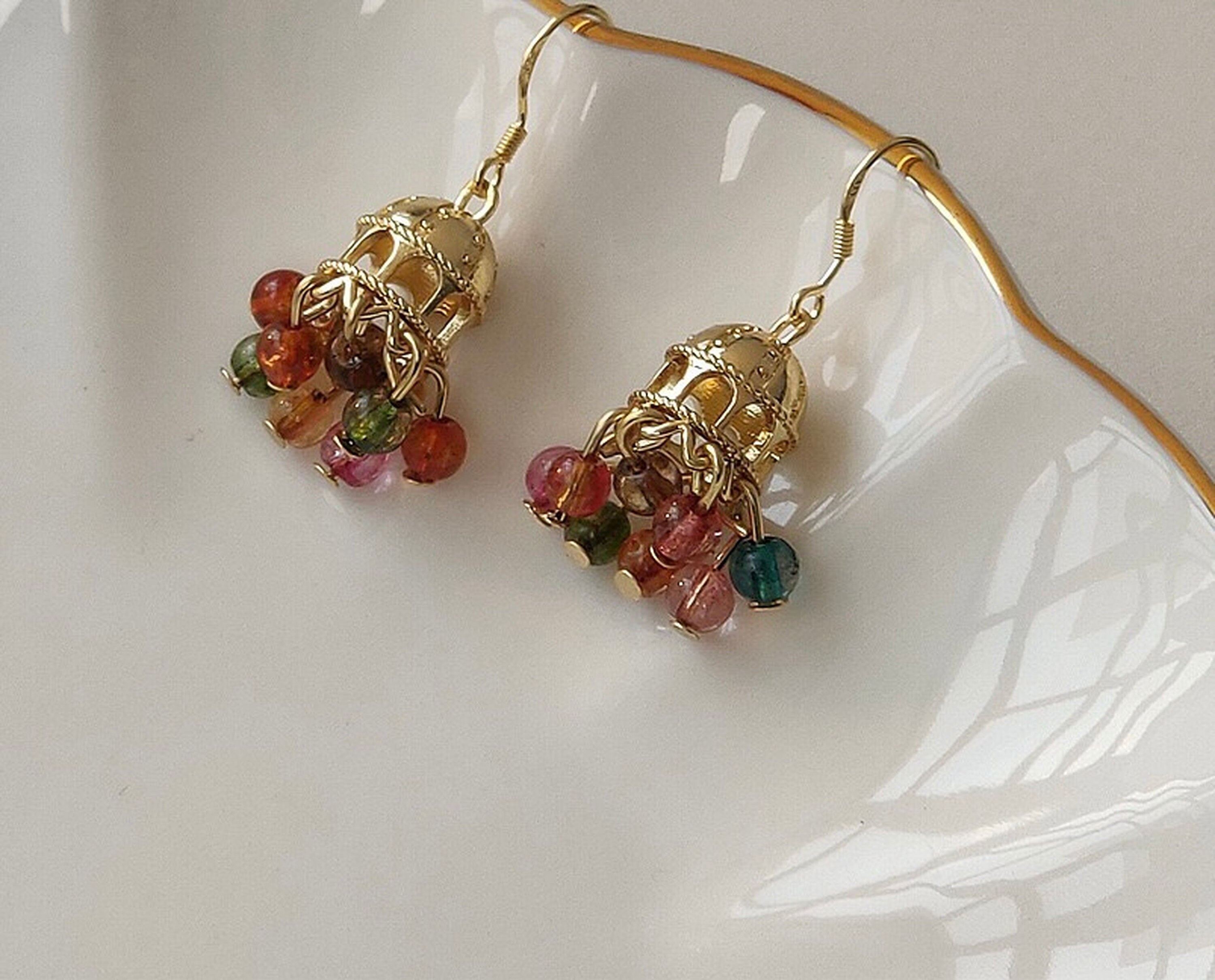 Cinderella Gold Cage Rainbow Drop Earrings