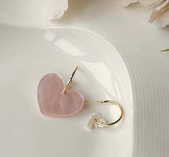 Pastel Pink Heart Mismatched Earrings