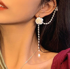 White Rose Ear Climber Wrap Cuff