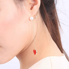 Romantic No piercing Red Heart Dangle Drop Ear Wrap