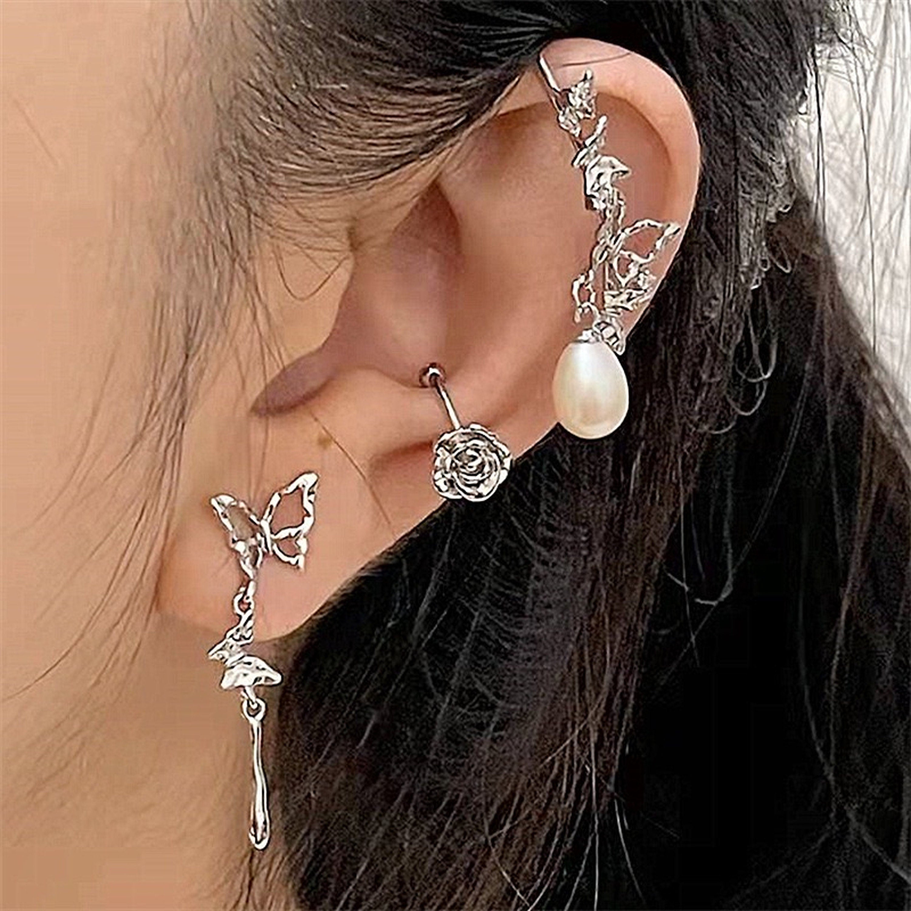 Romantic Rose Butterfly Ear Cuffs